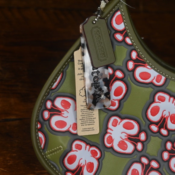 Coach Ergo bag Coachtopia Green and Red Embossed leather HANDBAG butterfly print - Picture 4 of 11